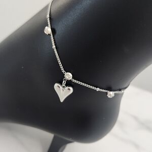 Summer Style Heart Charm Pendant Silver Tone Adjustable Ankle Bracelet